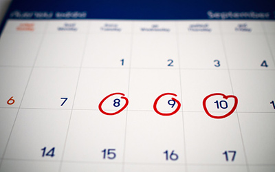 Calendar showing circled dates