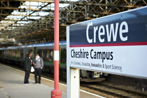 Sign on the platform at Crewe railway station