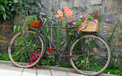 A bike decorated with flowers